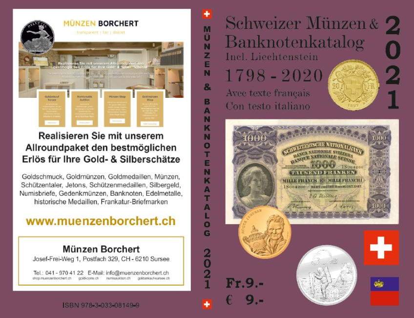 Münzenkatalog Schweiz 2021 inkl. Liechtenstein | Münzen Banknoten Kantonsmünzen Goldmünzen Gedenkmünzen